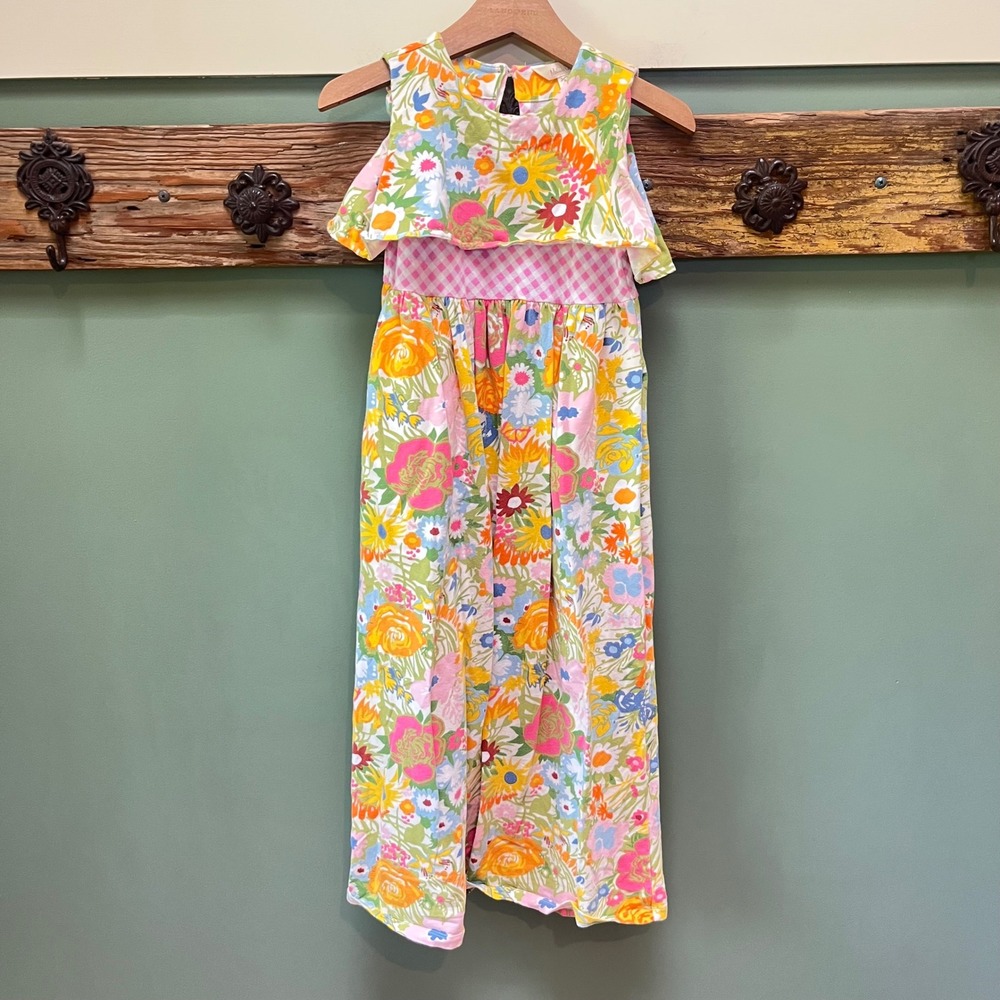 Matilda Jane Girls Floral Gingham Ruffle Maxi Dress Sleeveless Multi-Color Sz 6